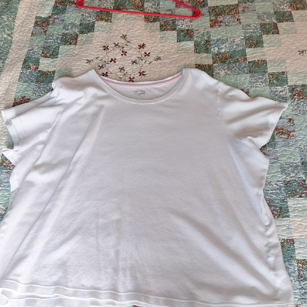 Basic Editions White and Pink Trim Top
